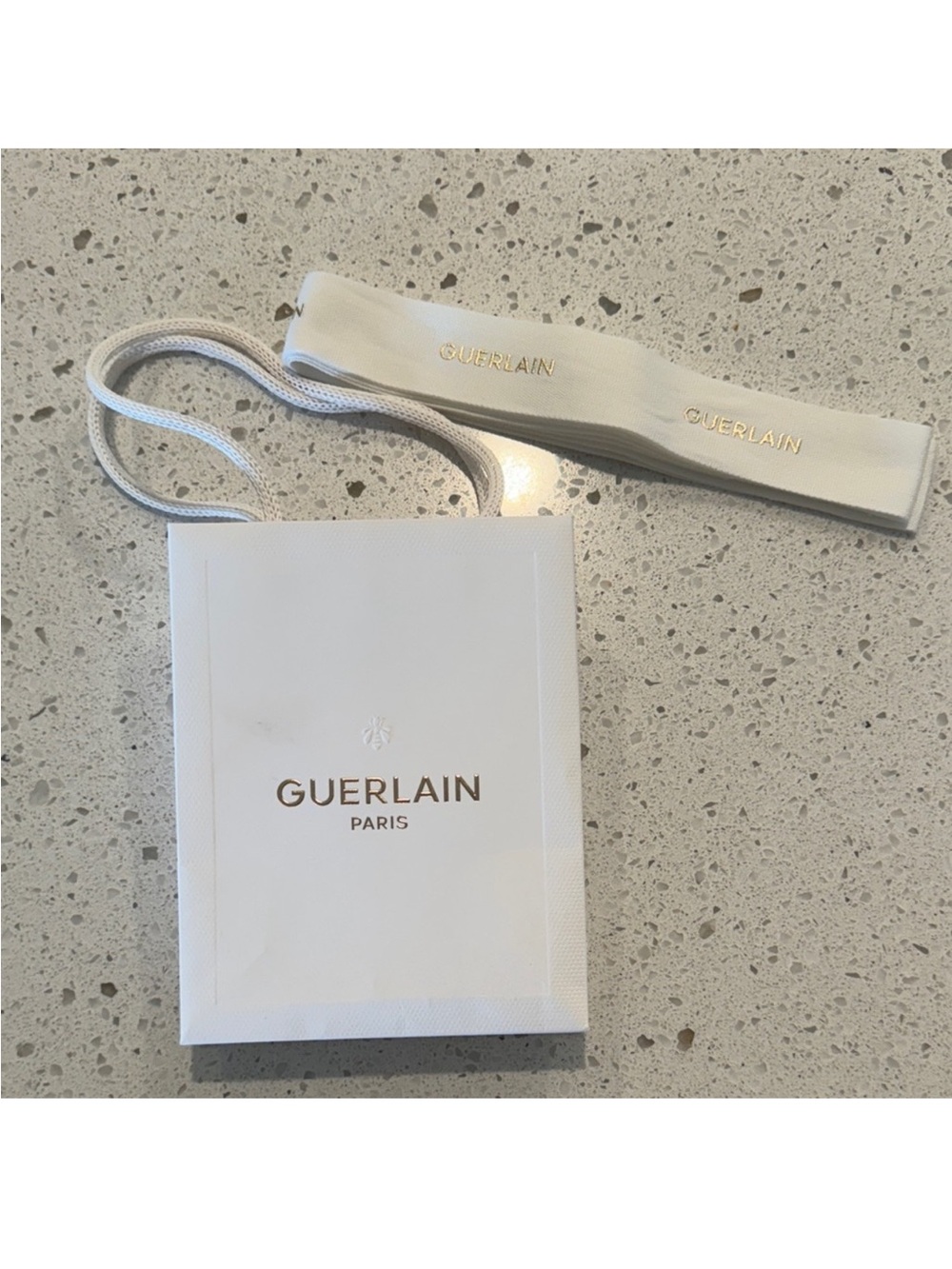 GUERLAIN White and Gold Branded Gift Bag with Ribbon